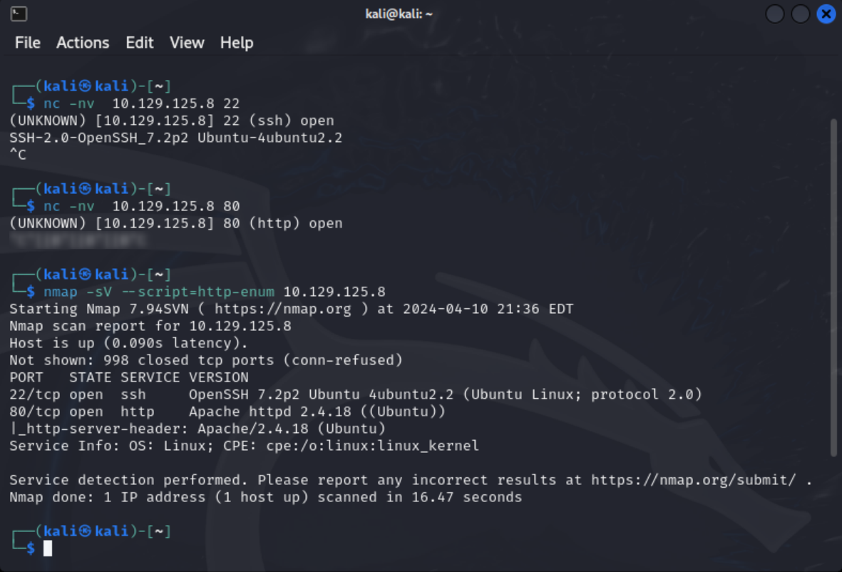 NMAP HTTP enumeration and banner grabbing